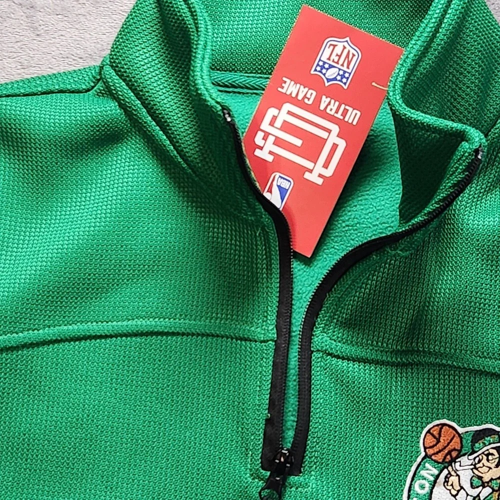 Boston Celtics Jacket Mens Medium Green 1/4 Zip Pullover Textured NBA Ultra Game